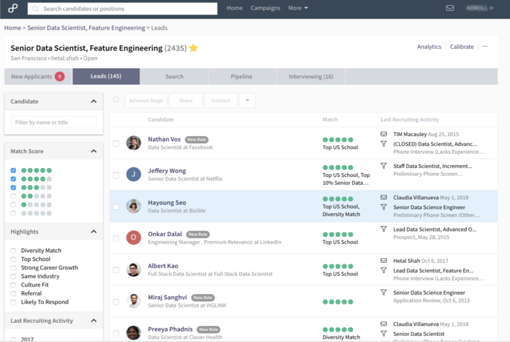 Screenshot of a user's HR dashboard on Eightfold AI.