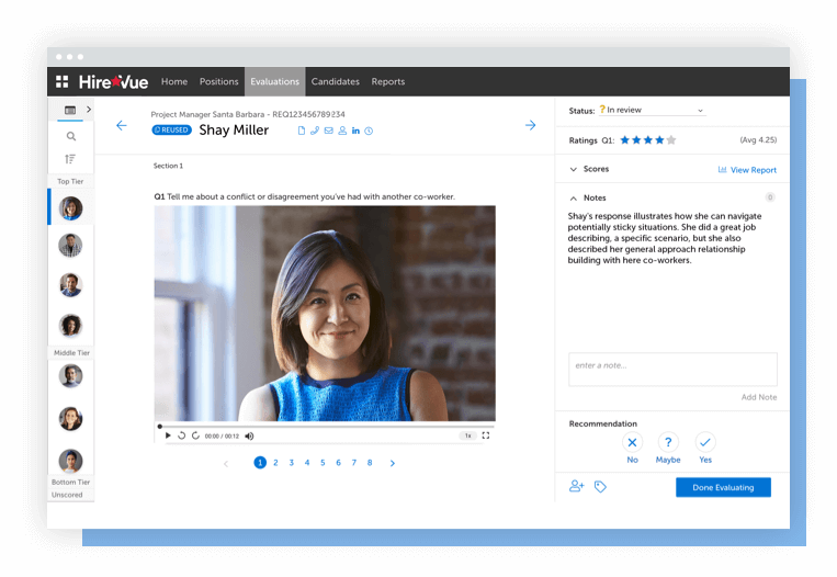 HireVue AI platform interface with assessment and pricing details for 2026 HR software review.